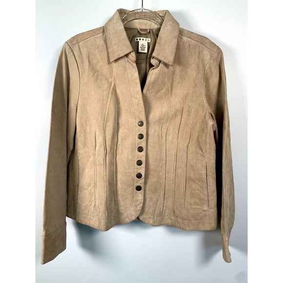Five and Diamond Tan‎ Button Front Pointed Collar 100% Leather Jacket L - Picture 1 of 5